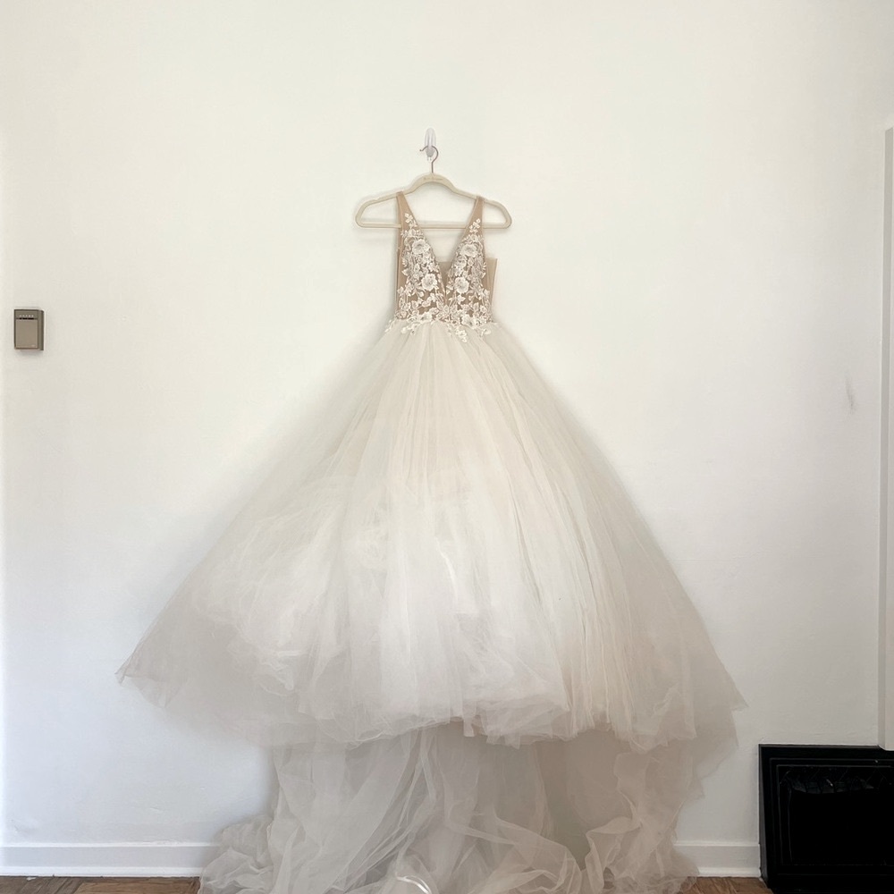 Embellished Nude and White Wedding Ball Gown Dress